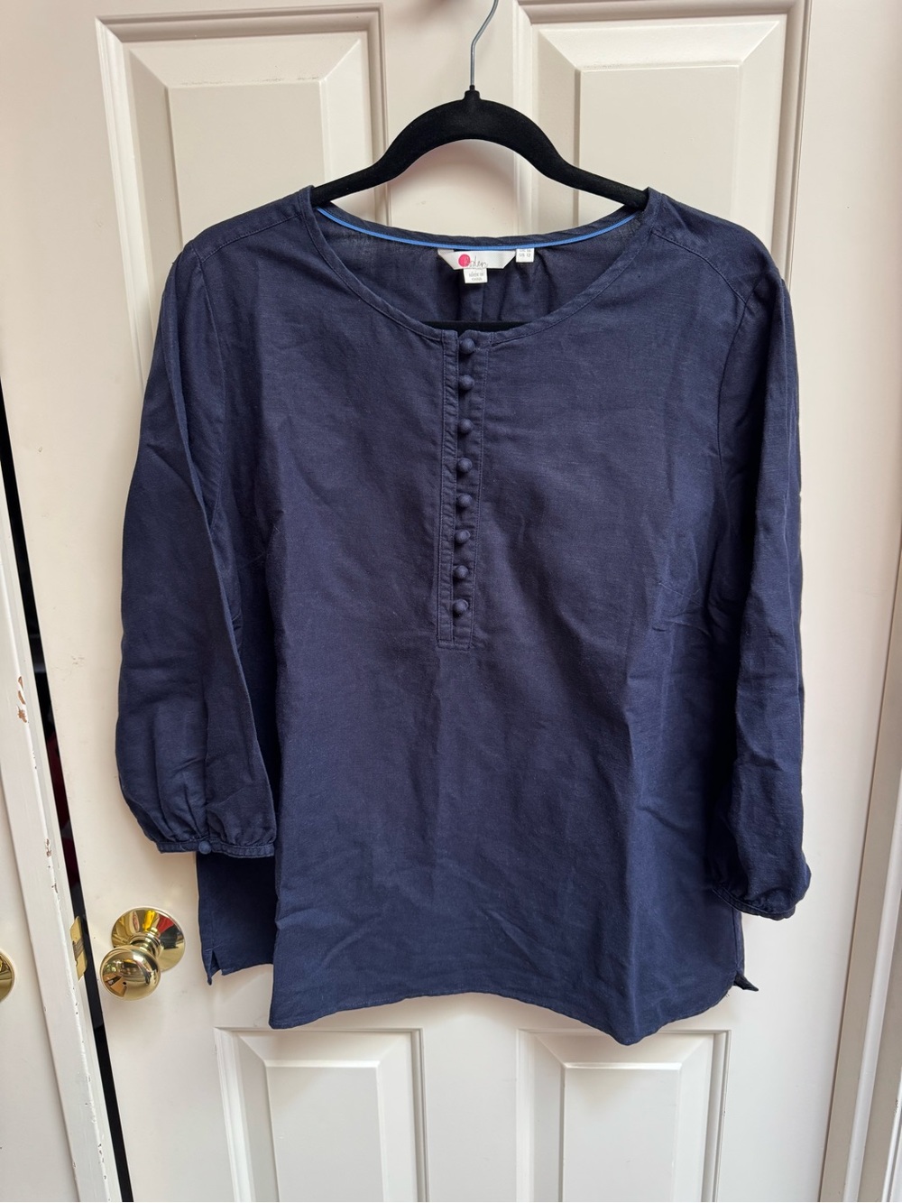 Boden Navy Linen/Cotton Button Front Blouse